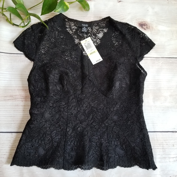 Alfani Tops - Alfani NWT Lace Overlay Balck Top Sz 4P
